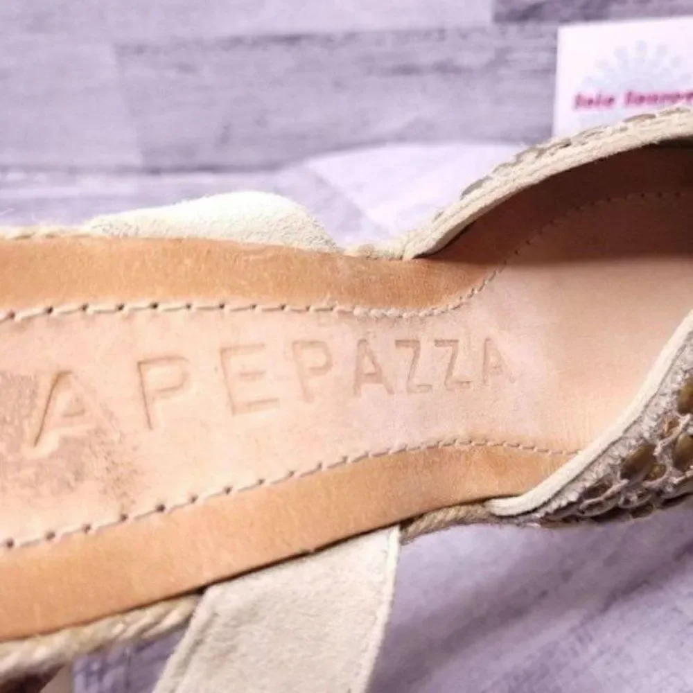 Apepazza Studded Ankle Wrap Espadrille Wedge Sandal Tan sz 38 Women's sz 8 - Picture 10 of 10